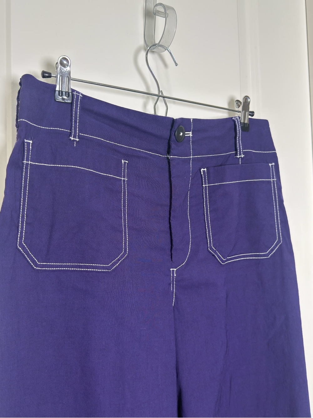 Maeve Purple Colette Wide-Leg Pants with White Topstitch - Picture 4 of 12